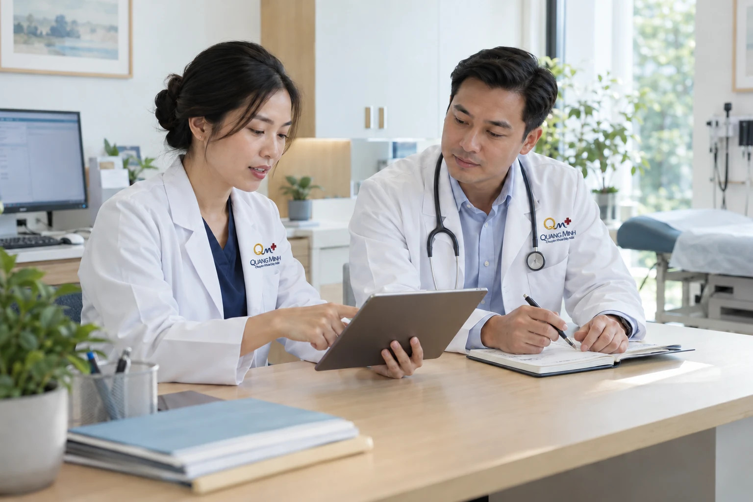 Clinicians reviewing a care plan